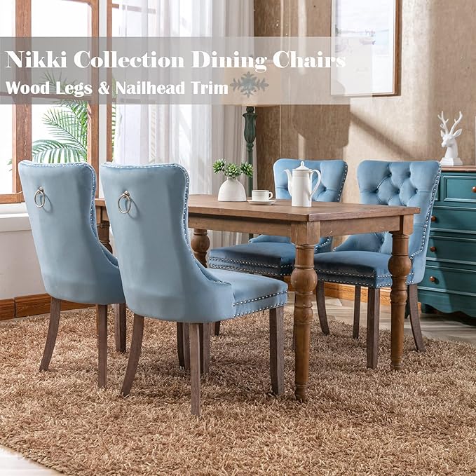 Upholstered Dining Chairs Set of 4, Velvet Dining Room Chairs with Back Ring ...
