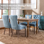 Upholstered Dining Chairs Set of 4, Velvet Dining Room Chairs with Back Ring Pull Trim and Solid Wood Legs, Tufted Wingback Kitchen Chair Perfect for Dining Room,Living Room,Kitchen(Light Blue)