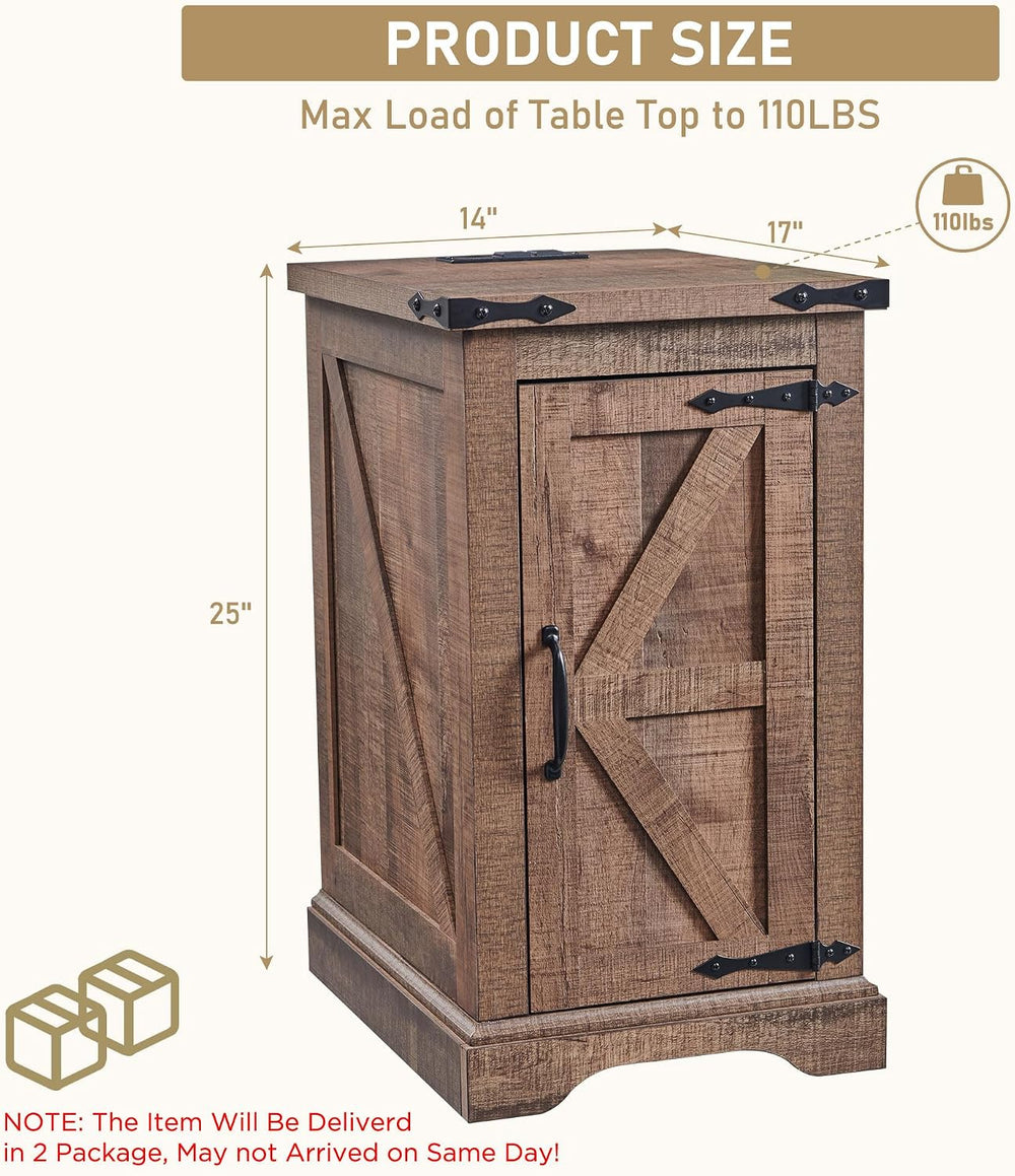 JXQTLINGMU Farmhouse Nightstand Set of 2 with Charging Station, 17"D Rec...