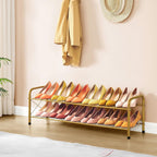 Hoctieon 2 Tier Shoe Rack for Closet, Durable Mesh Style Shoe Rack, Entryway Shoe Shelf, Shoe Storage Organizer for Hallway, Bedroom, Living Room, Wardrobe, Gold