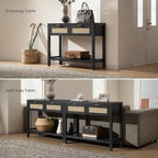 SICOTAS Black Console Table with Rattan Drawers - Boho Rattan Entryway Table with Storage, Small Console Tables for Entryway, Entry Table for Hallway, Sofa Table
