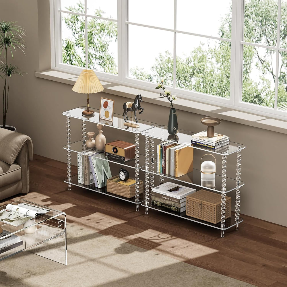Acrylic Clear Console Table for Entryway, 3-Tier Sofa Table Bookshelf, Low Bo...