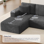 KINGYES 107'' Modular Sectional Sofa, L Shaped Cloud Couch for Living Room, Modern Plush Corduroy Boneless Sofa with Chaise for Bedroom, Gray