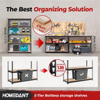 HOMEDANT 5 Tier Storage Shelves Adjustable Laminated Boltless Garage Metal Shelving Unit Heavy Duty Utility Rack Shelf Warehouse Pantry Closet Kitchen (2, (L) 48.1" W, Black)