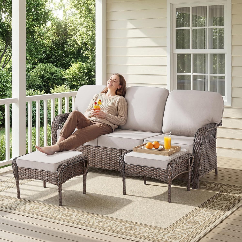 Belord Luxury Outdoor High Back Couch, All-Weather Wicker 3-Seater Sofa, Wick...