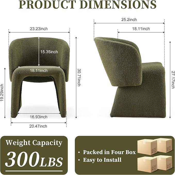 NORDICANA Barrel Dining Room Chairs with Arms, Faux Fur Accent Chairs Set of 4, for Kitchen, Living Room, Upholstered Armchairs, Green