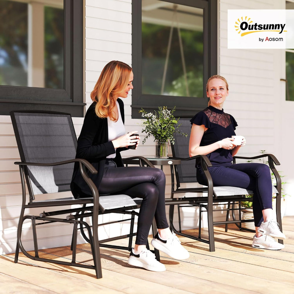 Outsunny Outdoor Glider Chair with Table 2-Seat Patio Loveseat Gray | Rocking...