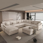 156" Cloud Modular Sectional Sofa Couch,U Shaped Couch with Ottoman,Down Filled 8 Seater Convertible Sleeper Bed Living Room Set,Covers Washable&Replaceable (Khkai)