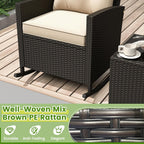 Tangkula 3 Piece Wicker Outdoor Rocking Chairs Set (Beige) | Tempered Glass Table & Thickened Soft Cushions | Easy Maintenance | Long-Lasting for Porch Garden Patio Backyard Poolside