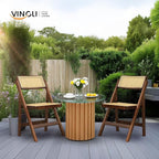 VINGLI 4 Pack Rattan Dining Chair, Wood Folding Chair with 360° Swivel Backrest, Rubberwood Frame and Rattan Woven Seat and Back, Walnut, Set of 4