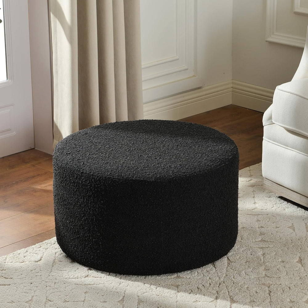 KINWELL Modern Round Boucle Ottoman (24" D x 24" W x 13" H) | ...