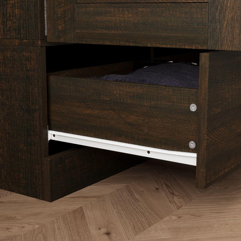 Almirah for Clothes, Tall Brown Bedroom Storage Wardrobe Closet Cabinet with Louvered Doors and Shelves, Large Wide Standing Wardrobe Clothes Closet with Hanging Rod and Drawers for Bedroom