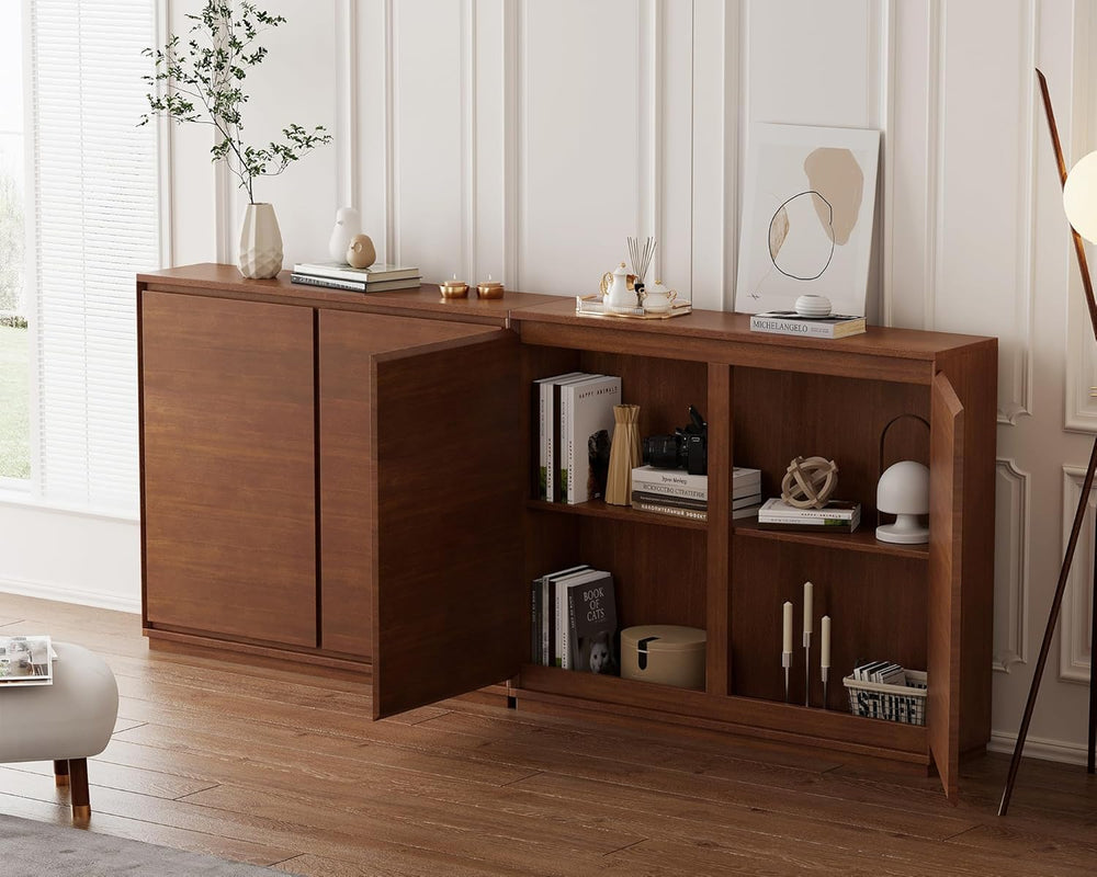 LKTART Mid Century Modern Sideboard Buffet Cabinet,Narrow Walnut Entryway Sto...