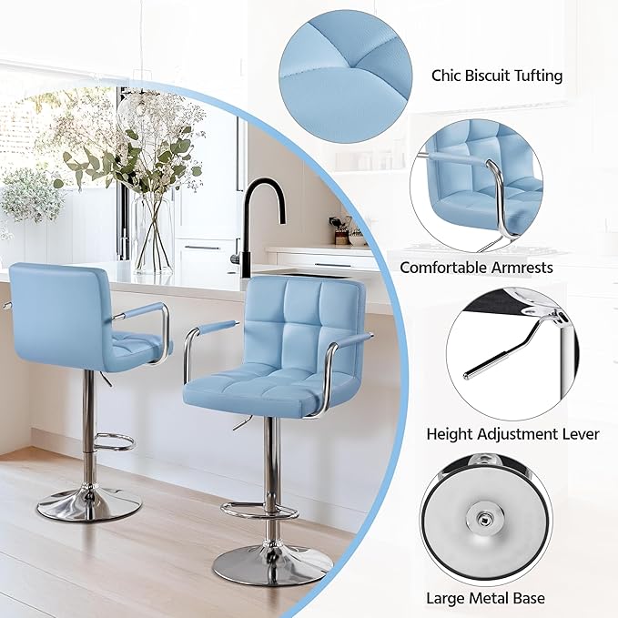 Yaheetech Bar Stools Set of 2, PU Leather Adjustable Swivel Barstools, Hydrau...