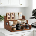 3-Tier Wood Bottle Display Shelf, Countertop Liquor Organizer, Rustic Brown