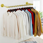 WEBI Industrial Pipe Clothing Rack,32" Wall Mounted Clothes Rack for Hanging Clothes,Heavy Duty Metal Garment Rack Bar Wall Mount Clothing Rod for Closet,Laundry Room,Gold