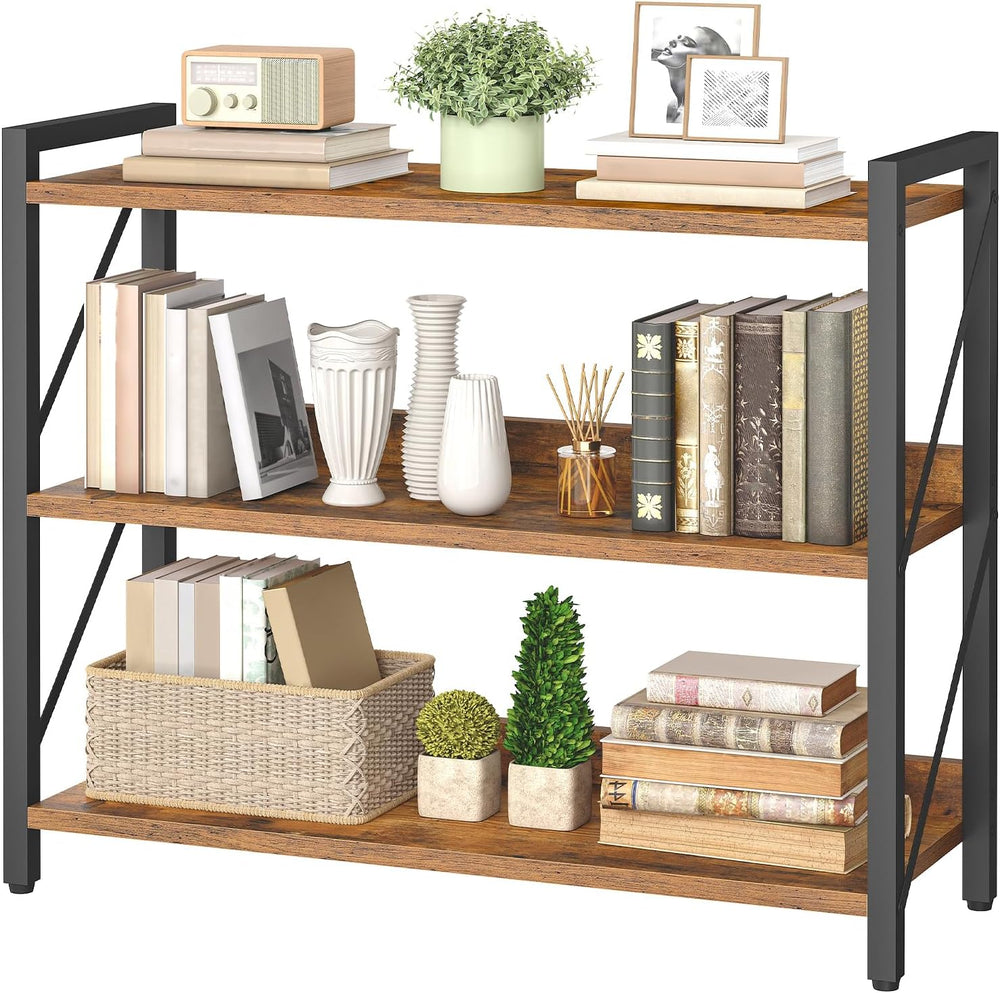 HOOBRO Bookshelf, 3-Tier Industrial Bookcase, Book Shelf Storage Organizer, B...