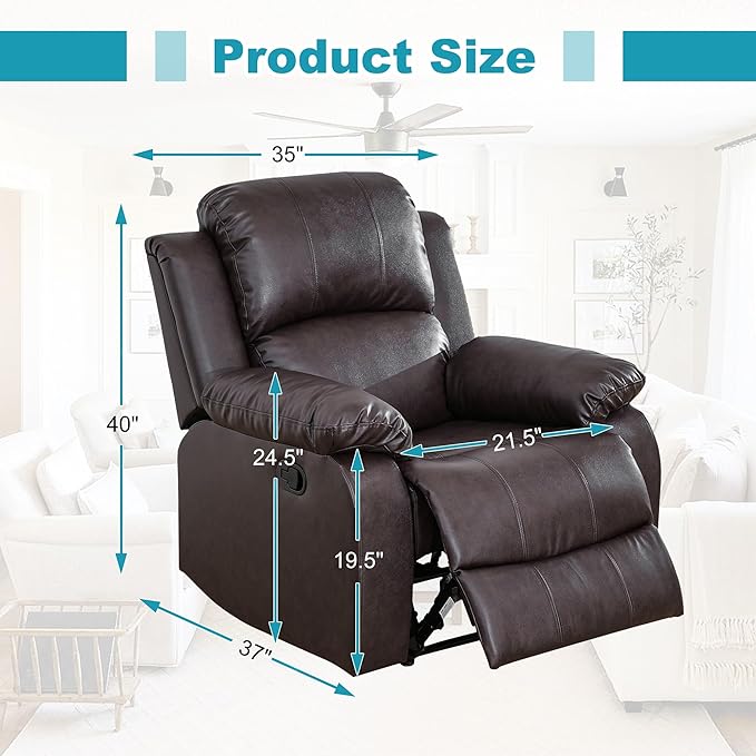 Recliner Sofa Set Couches for Living Room Chair Semi PU Fabric Living Room Furniture Sets, Adjusted Reclining Couch Furniture Sofa Set for Theater Seating, Dark Brown