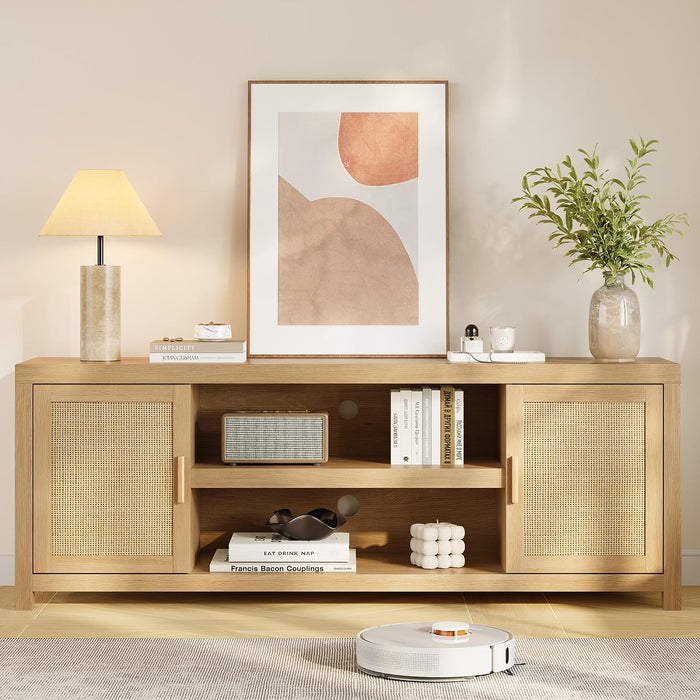 Garvee Rattan TV Stand 66 in Boho Entertainment Center