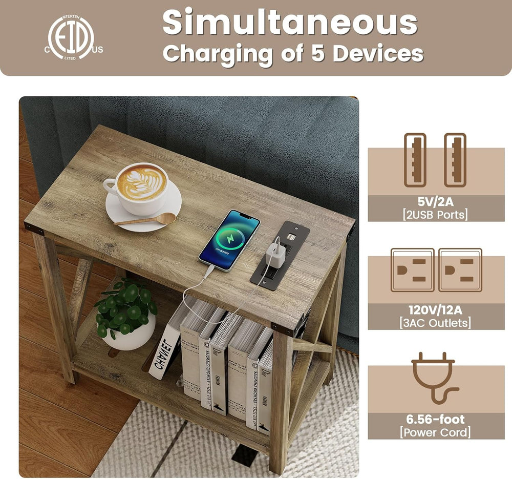 Hadulcet Farmhouse End Tables Living Room Set of 2 - Narrow Side Table with C...
