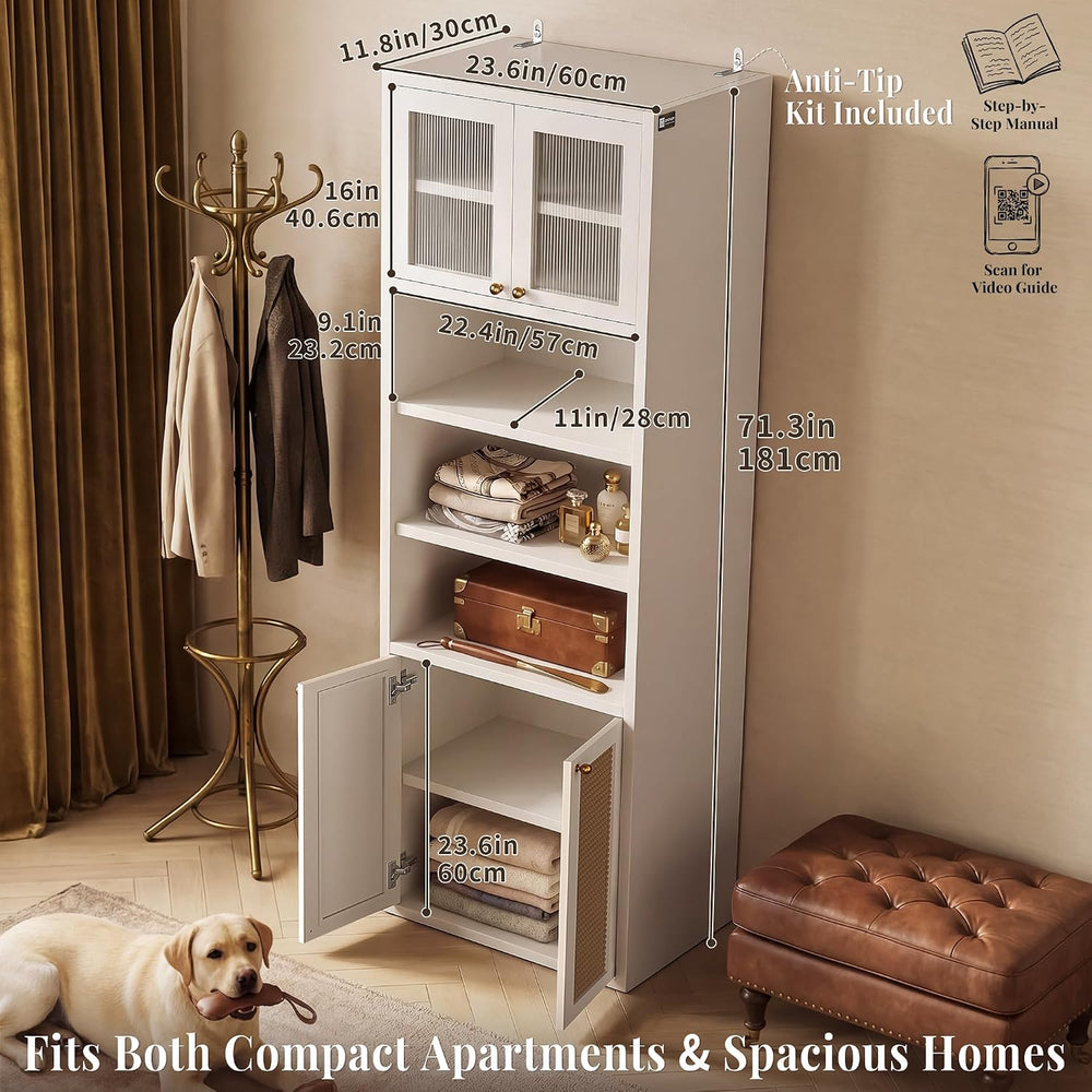 71.7" Bathroom Storage Cabinet, Rattan Tall Freestanding Kitchen Pantry ...