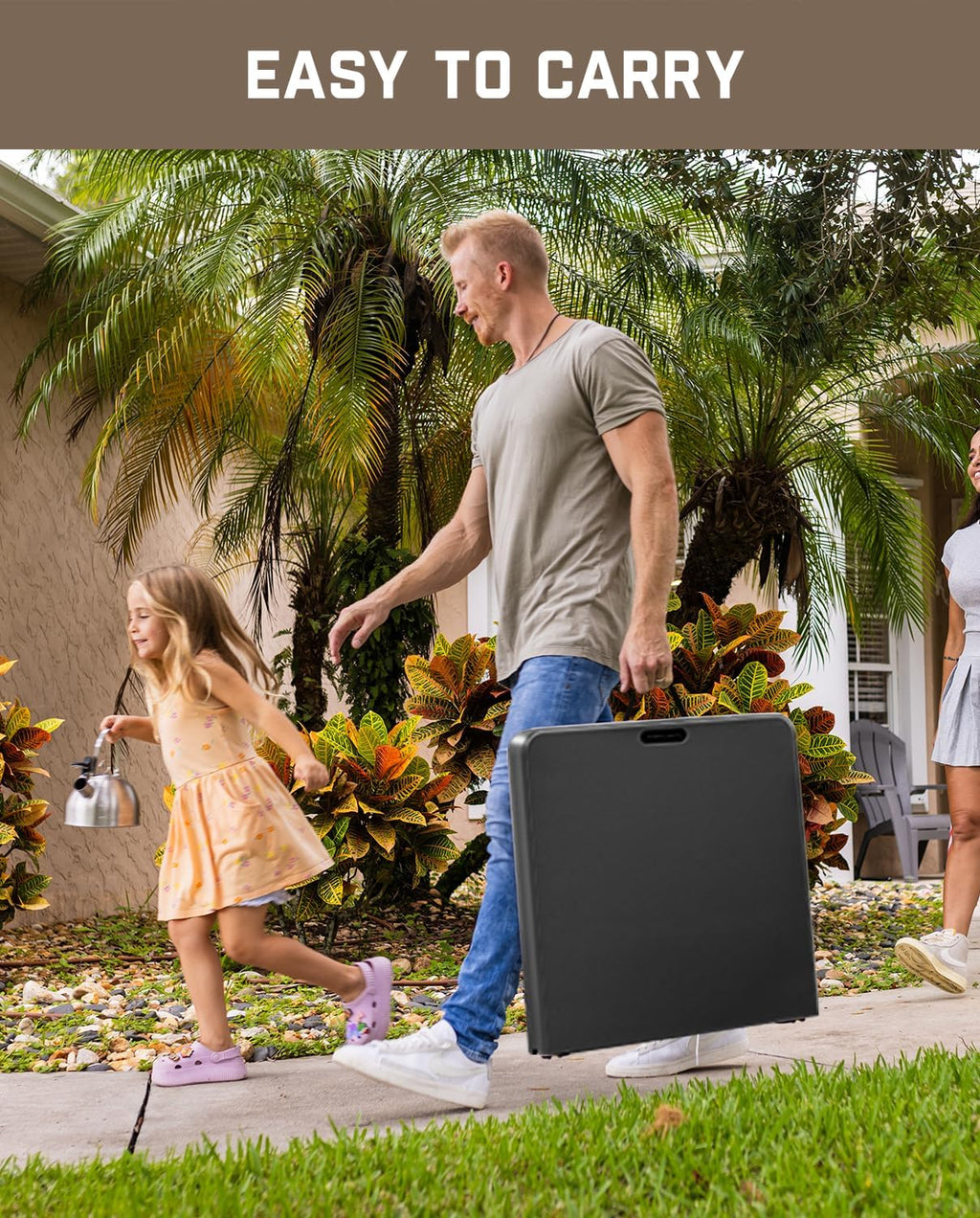FanttikOutdoor 4ft Portable Folding Table, One-Handed Height Adjustment, 4 Heights, Gravity Lock, Carry Handle, Indoor Outdoor Heavy Duty Fold-in-Half Utility Table, Party, 1 Pack, Black Zeta X4 Pro