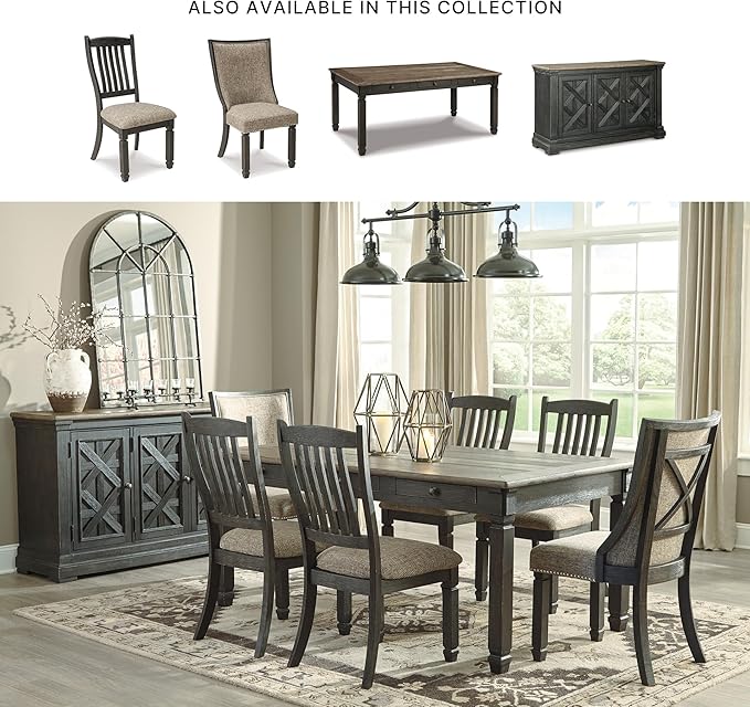 Signature Design by Ashley Tyler Creek Dining Room Upholstered Side Chair, 2 Count, Solid Wood, 19.25" H, Black and Grayish Black