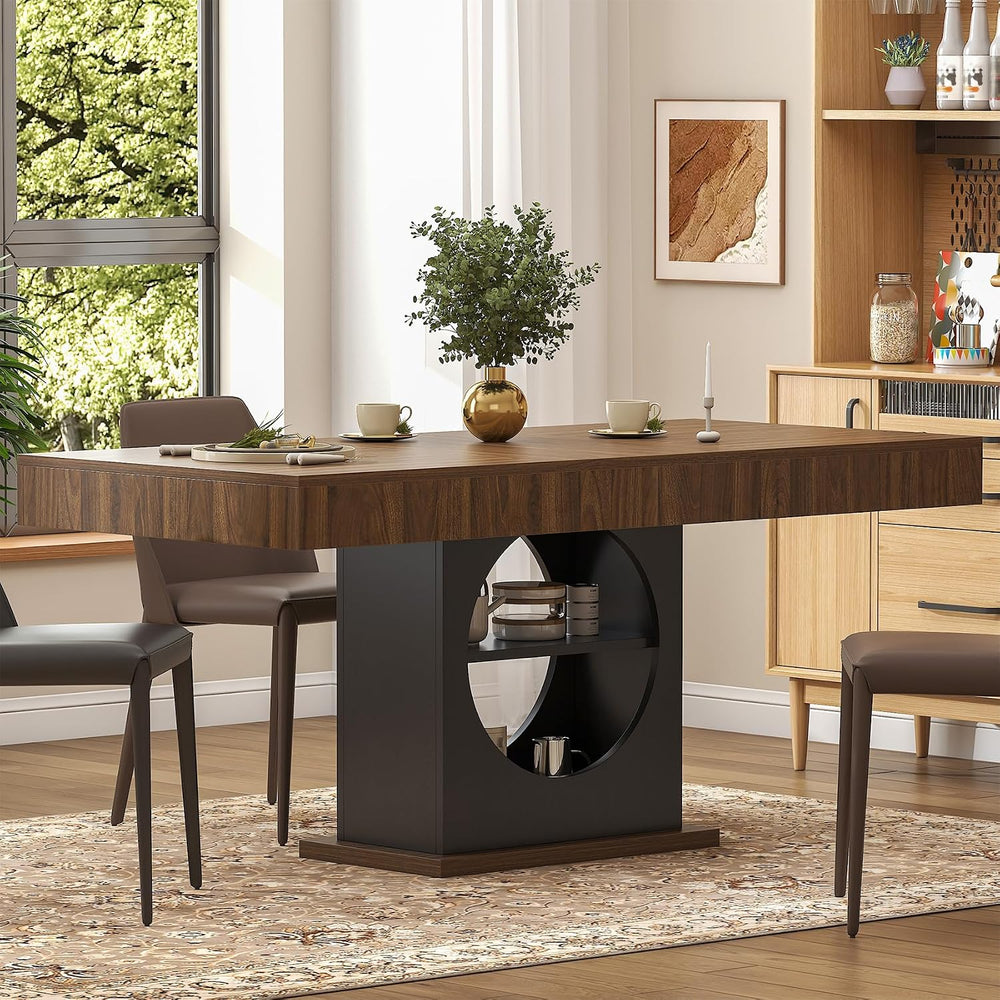 Dining Table for 4-6 People, 55 Inches Dinner Table with Drawers and Open Sto...
