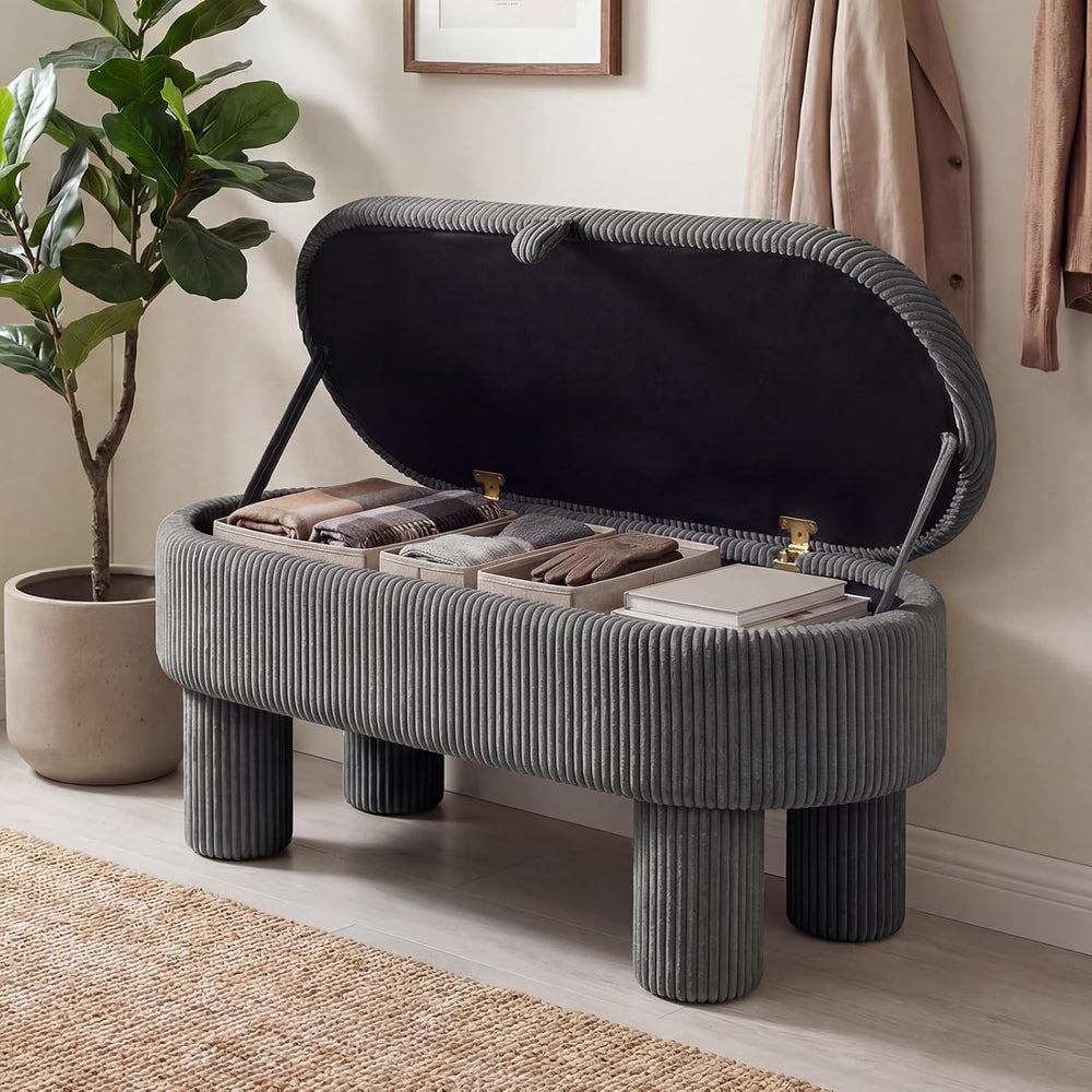 Giantex 42'' Storage Ottoman Bench, Corduroy Fabric Upholstered End o...