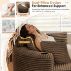 Oversized Round Chaise Longue Chair with Ottoman, Modern Corduroy Deep Seat Circle Single Cloud Boneless Floor Accent Chair w/Cup Holders for Living Room, Bedroom Apartment, 55" W * 74.6" D, Brown
