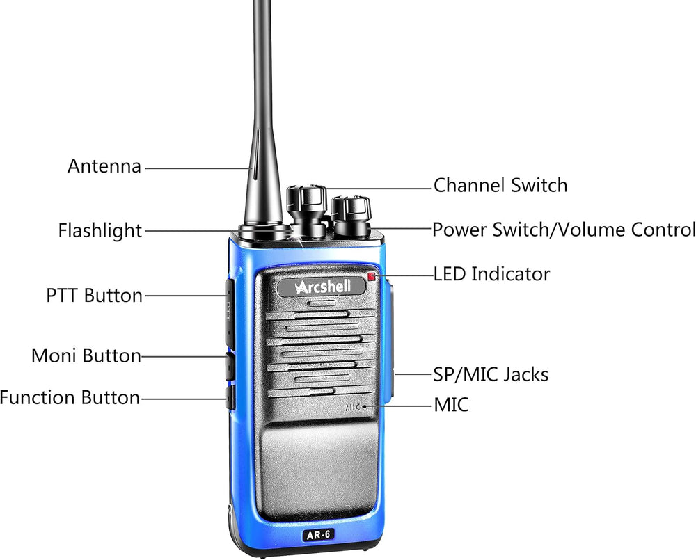 Rechargeable Long Range Two-Way Radios with Earpiece 6 Pack Arcshell AR-6 Wal...