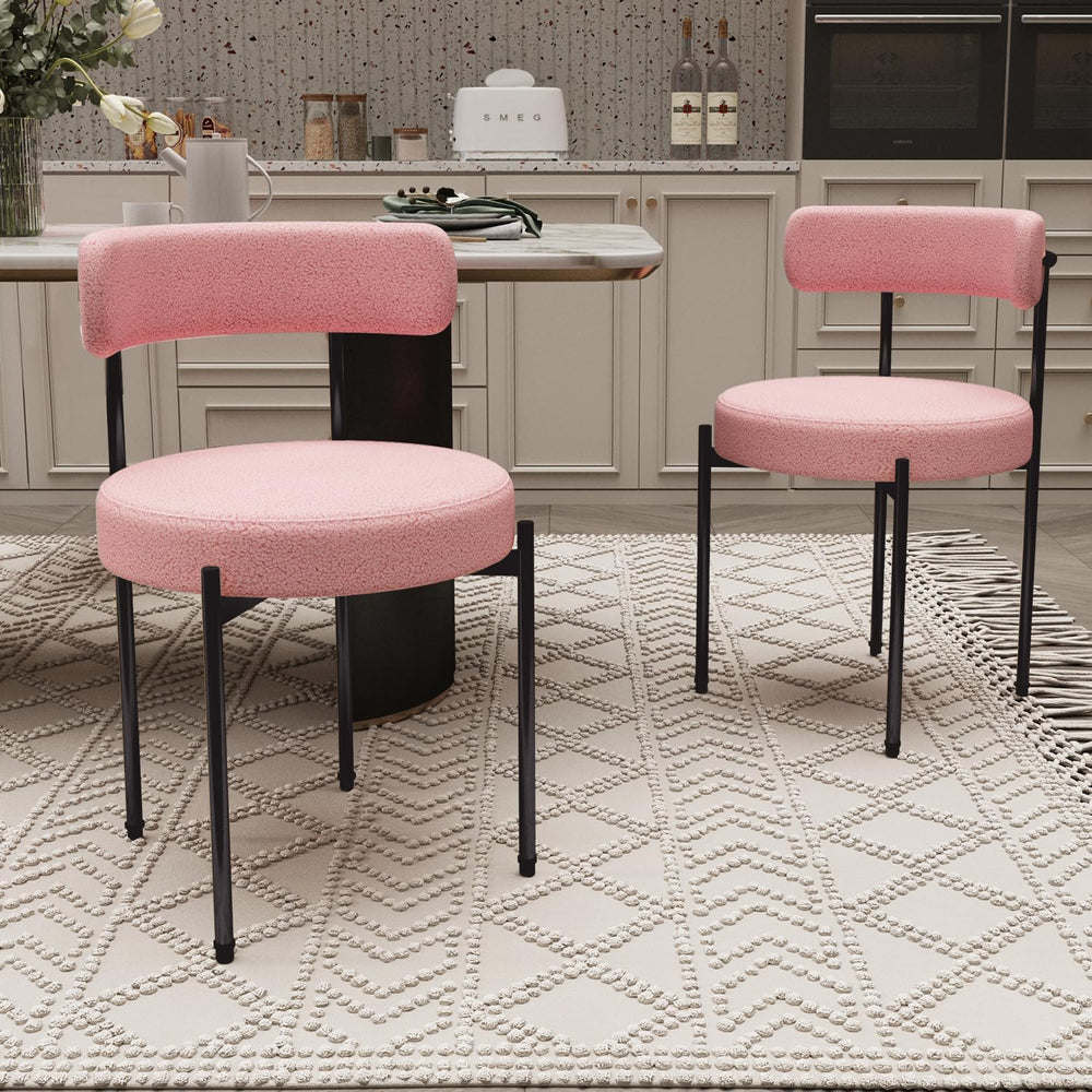 Boucle Dining Chairs Set of 2 Teddy Upholstered Dining Room Chairs Kitchen Ch...