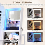 360°Swivel jewelry organizer with Full Length Mirror with Lights,Jewelry Armoires Cabinet Standing with Drawer,Large Mirror Storage for Jewelry and Makeup（White）
