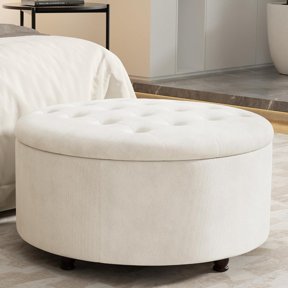 30 Inch Round Storage Ottoman,Modern Tufted Ottomans,Circular Coffee Table wi...