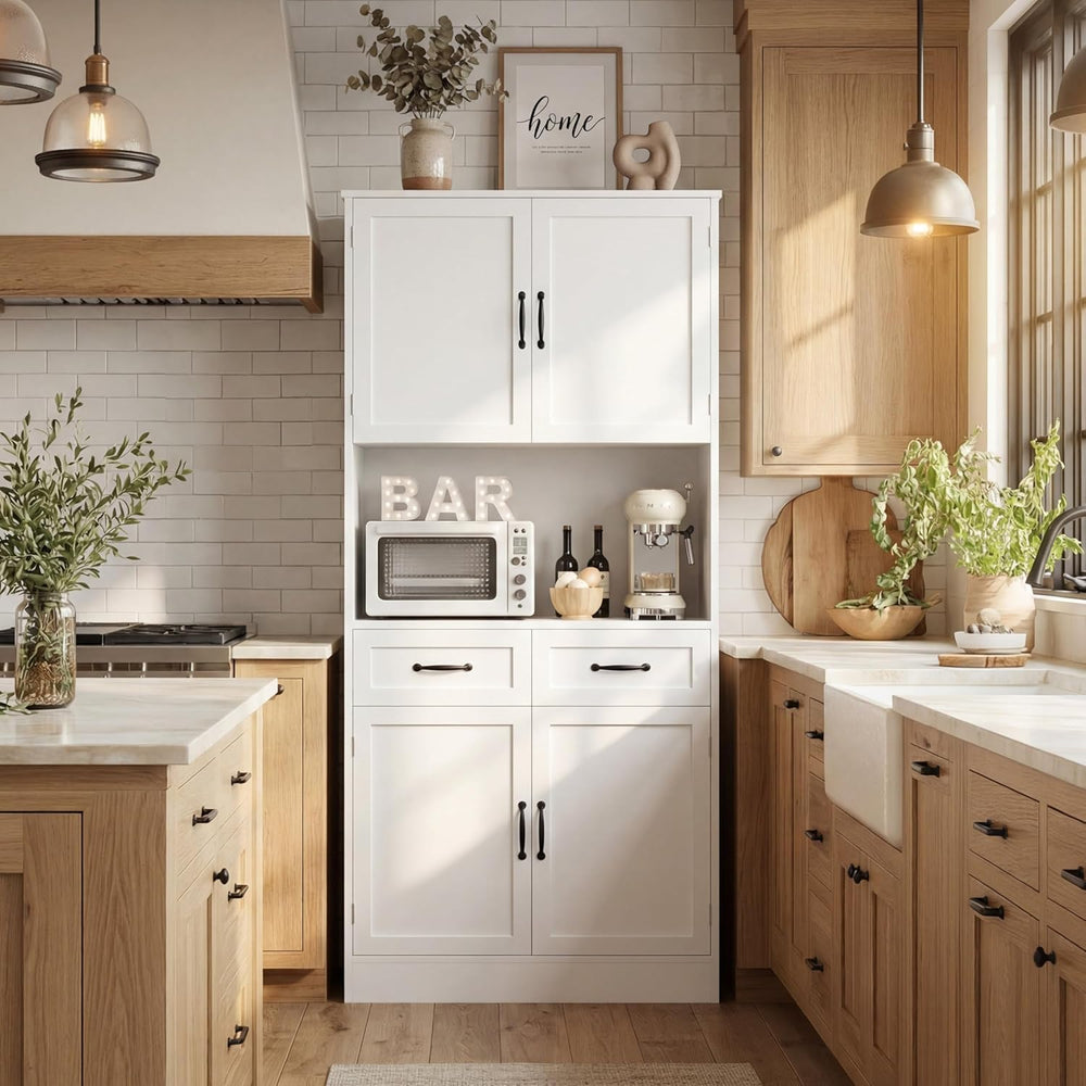 HOSTACK 71" Tall Kitchen Pantry Storage Cabinet, Wood Kitchen Hutch, Whi...