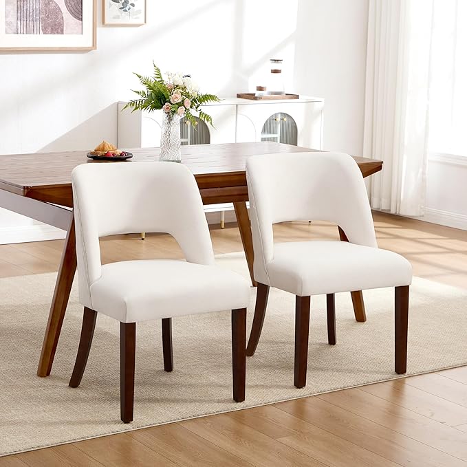Dining Chairs Set of 2,Modern Linen Dining Room Chairs with Thick Cushions,Upholstered Kitchen Dining Room Chairs for Dining Living Room Beige