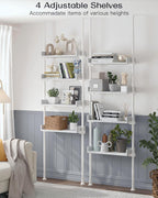 ALLZONE 4 Tier Over The Toilet Storage, Adjustable Wood Over Toilet Bathroom Organizer, Freestanding Shelves, Fit Most Showers Over The Toilet Shelf, 92 to 116 Inch Tall, White