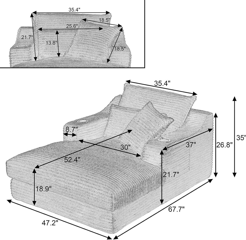 47.2"Oversized Chaise Lounge Chair Indoor,Corduroy Reading Chair with Cu...