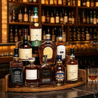 Liquor Bottle Corner Display Shelf, Coffee Syrup Organizer, 3 Step Wood Wine Racks Countertop, Mini Bar, Corner Wine Holder, Retro Liquor Whiskey Cabinet for Home RV Dead Space(Brown)