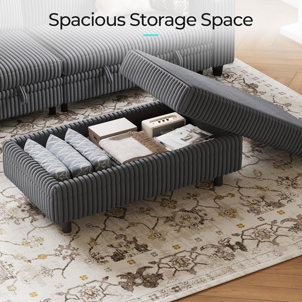 LINSY HOME Sectional Sleeper Sofa Storage Ottoman Bench, Convertible Coffee T...
