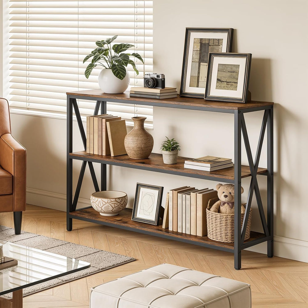 MAHANCRIS 55" Sofa Table, Industrial Console Table, 3-Tier Narrow Sofa T...