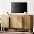 WAMPAT Modern TV Stand for TVs Up to 75 inches,63" W Farmhouse Entertainment Center with Adjustable Shelf and 4 Doors,Media Console Table TV Cabinet for Living Room,Light Walnut