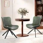 Dining Chairs Set of 2, 360° Swivel Armless Faux Leather Accent Chairs with Padded Back and Metal Legs, Mid-Century Modern Kitchen, Dining Room, Living Room, Bedroom Green