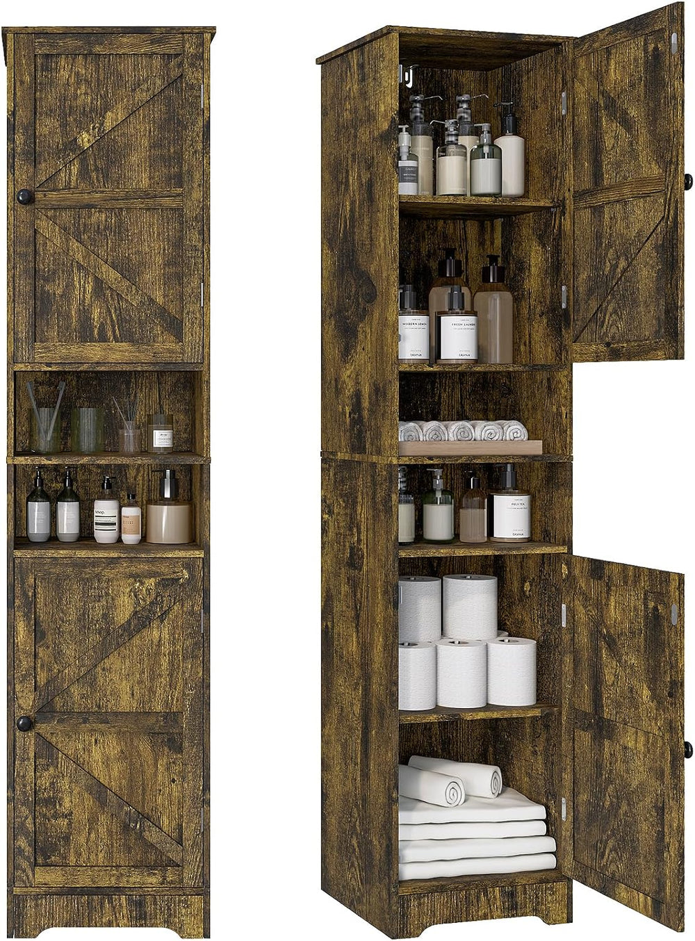 Viaozutis Tall Bathroom Storage Cabinet, Slim Freestanding Cabinet with Adjus...
