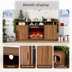 Fireplace TV Stand for TVs Up to 65”, Entertainment Center with 23” Electric Fireplace, Storage Side Cabinets and Adjustable Shelves, Mid Century Modern Media Console Table for Living Room (Walnut)