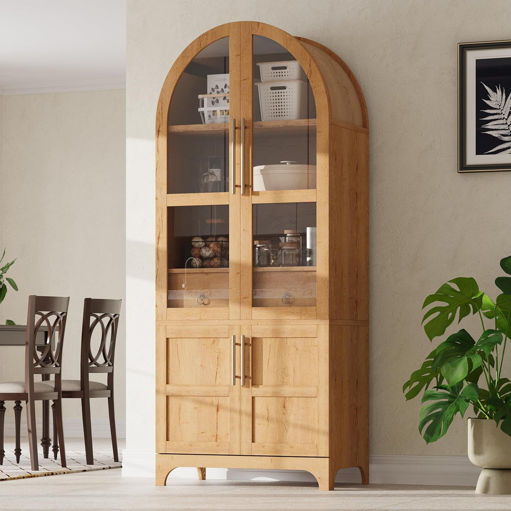 71" Tall Arched Kitchen Pantry Cabinet with Door Shelves, Farmhouse Kitc...