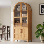 Modern 71" Tall Arched Kitchen Pantry with Door Shelves,Storage Cabinets with Open & Adjustable Shelves,Hidden Drawer & Glass Door,for Kitchens Dining Room (Natural#Glass)