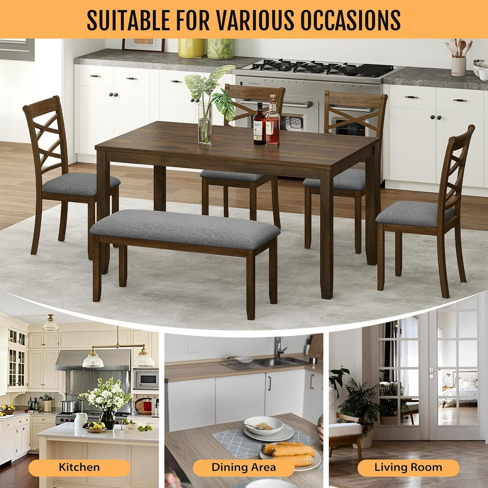 Zevemomo 6-Piece Solid Wood Dining Table Set, Includes 1 Dining Table, 4 Upho...