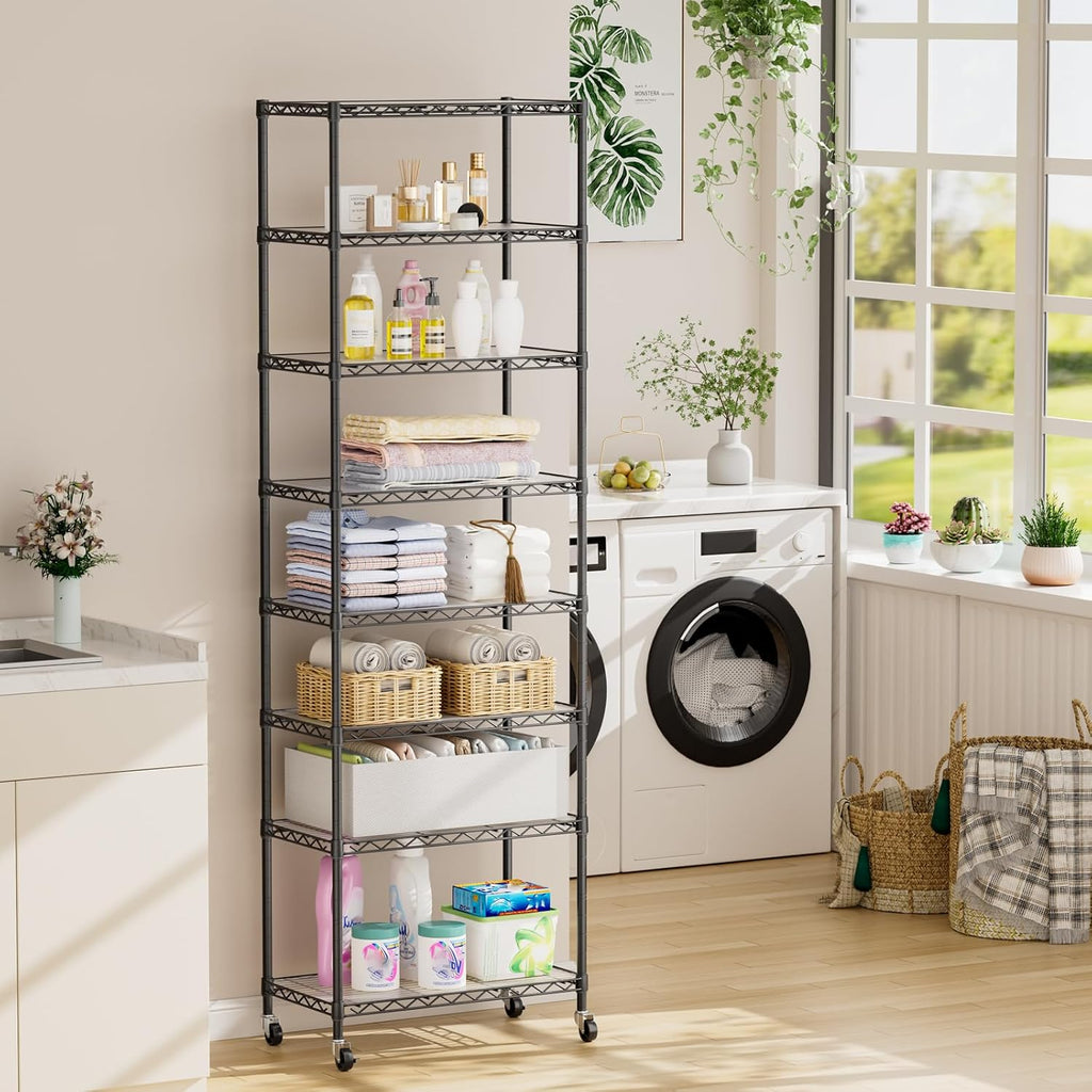 SINGAYE Shelf Closet Wire Shelving：Adjustable Metal Unit for Laundry Room Organization Bathroom Kitchen Home Storage with Wheels Pantry Rack Shelves