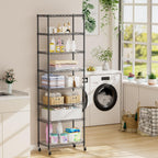 SINGAYE Shelf Closet Wire Shelving：Adjustable Metal Unit for Laundry Room Organization Bathroom Kitchen Home Storage with Wheels Pantry Rack Shelves